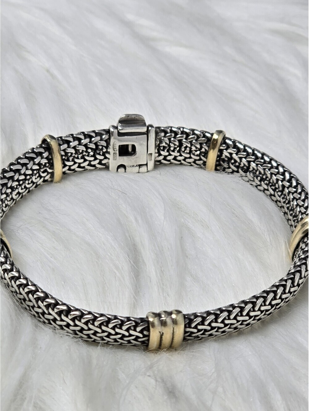 Heavy 38g Sterling Silver Solid 18k Gold Woven Bracelet 7.75